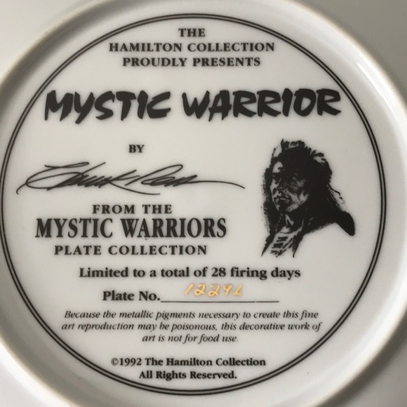 NEW 1992 The Hamilton Collection Mystic Warrior Collector's plate COA numbered - Picture 5 of 7